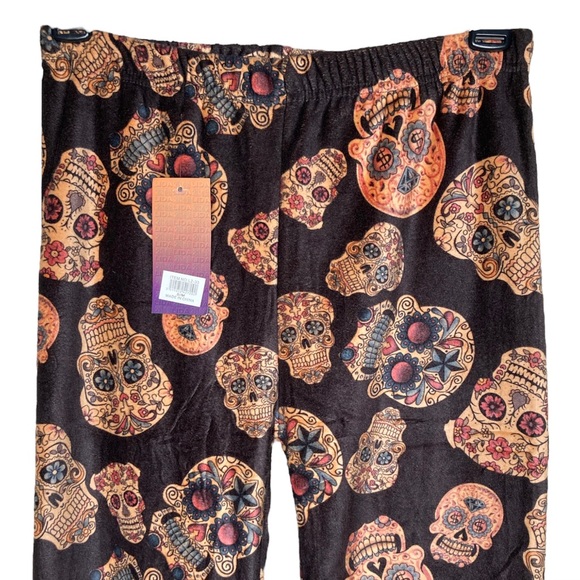 Faux Fur Lined S/M Skeleton Sugar Skull Skinny Leggings Thermal Slim Brushed - Picture 4 of 5